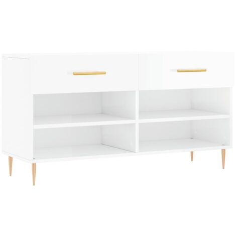 Banc à chaussures blanc brillant 102x35x55 bois d'ingénierie (1/5)