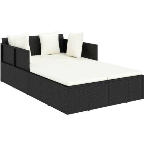 Chaise longue avec coussins noir 182x118x63 résine tressée (1/5)