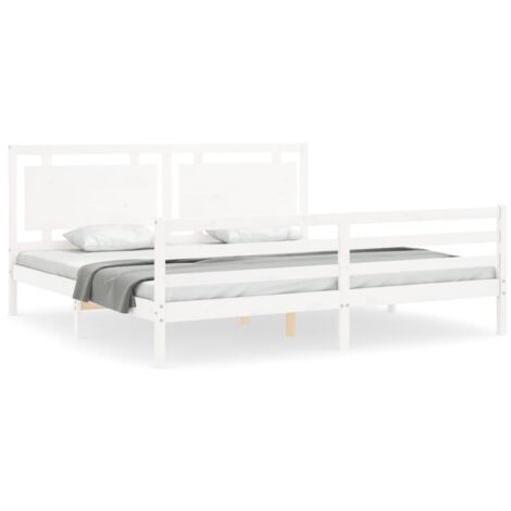Cadre de lit avec tête de lit blanc 200x200 bois massif (1/5)