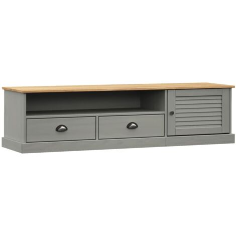 Meuble TV VIGO gris 156x40x40 bois massif de pin (1/5)