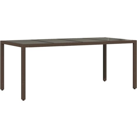 Table de jardin avec dessus en verre marron résine tressée (1/5)