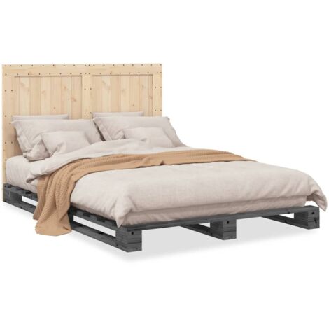 Cadre de lit avec tête de lit gris 140x200 bois pin massif (1/5)