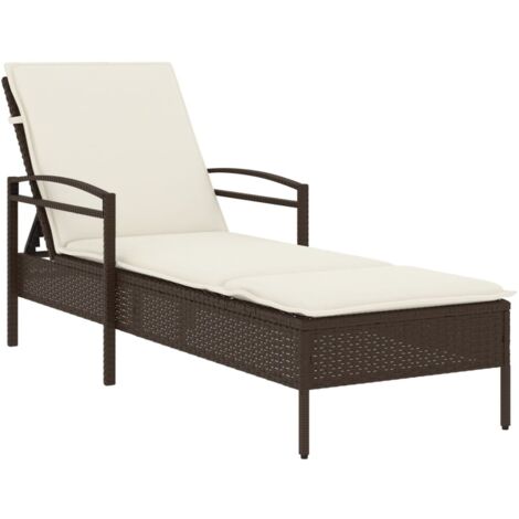 Chaise longue avec coussin marron 63x200x81 résine tressée (1/5)