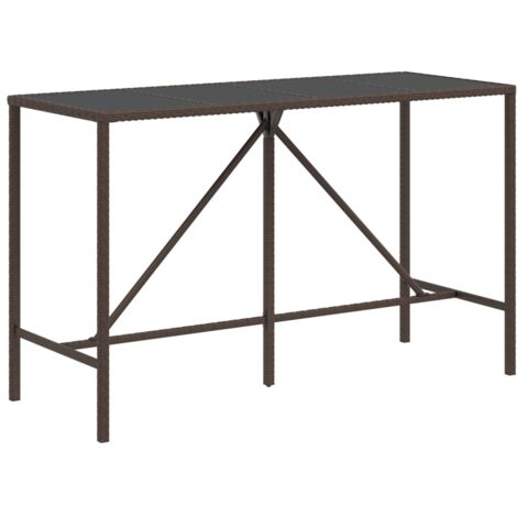 Table de bar et dessus en verre marron 180x70x110 poly rotin (1/5)
