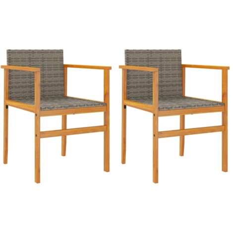Chaises de jardin lot de 2 gris résine tressée et bois massif (1/5)