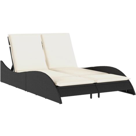 Chaise longue avec coussins noir 114x205x73 résine tressée (1/5)