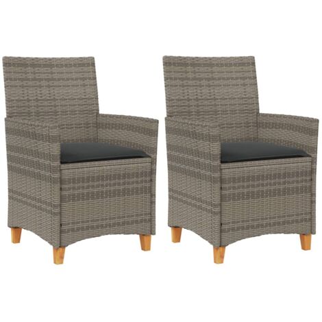 Chaises de jardin coussins lot de 2 gris résine tressée et bois (1/5)