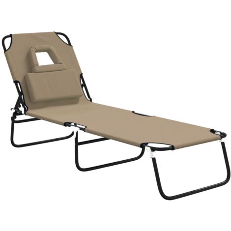 Chaise longue pliante taupe tissu oxford acier enduit de poudre (1/5)