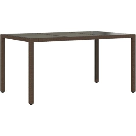 Table de jardin avec dessus en verre marron résine tressée (1/5)
