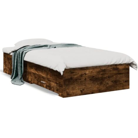 Cadre de lit et tiroirs chêne fumé 75x190 bois d'ingénierie (1/5)
