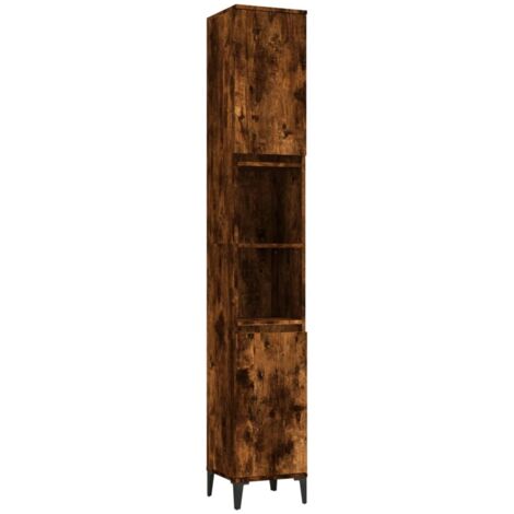 Armoire de bain chêne fumé 30x30x190 bois d'ingénierie (1/5)