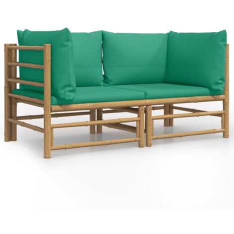 Canapés d'angle de jardin avec coussins vert 2 pcs bambou (1/5)