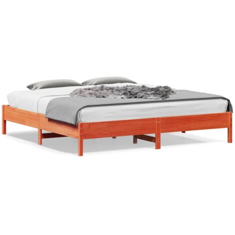 Cadre de lit cire marron 200x200 bois de pin massif (1/5)