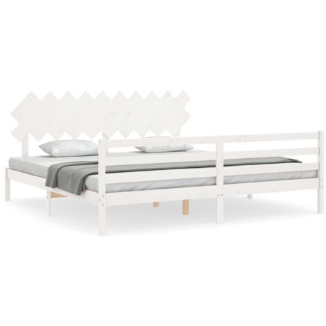 Cadre de lit avec tête de lit blanc 200x200 bois massif (1/5)