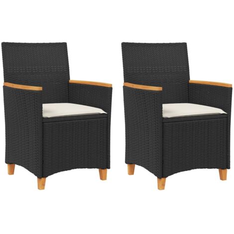 Chaises de jardin coussins lot de 2 noir résine tressée et bois (1/5)