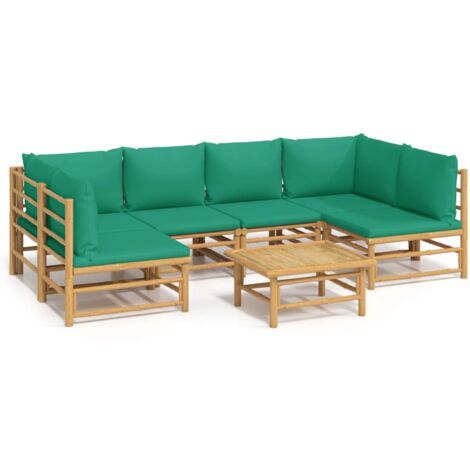 Salon de jardin 7 pcs avec coussins vert bambou (1/5)