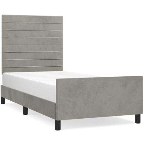 Cadre de lit avec tête de lit Gris clair 90x190 Velours (1/5)