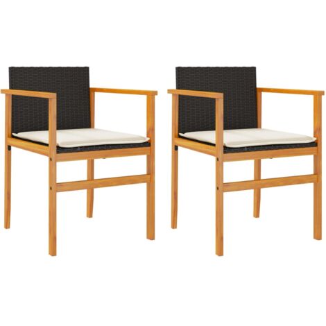 Chaises de jardin coussins lot de 2 noir résine tressée et bois (1/5)