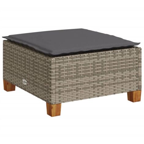 Tabouret de jardin et coussin gris 63,5x56x32 résine tressée (1/5)
