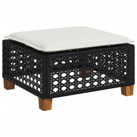 Tabouret de jardin et coussin noir 63,5x56x32 résine tressée (1/5)