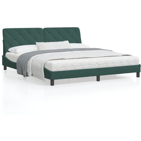 Cadre de lit avec tête de lit Vert foncé 180x200 Velours (1/5)