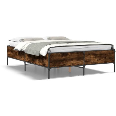 Cadre de lit chêne fumé 120x200 bois d'ingénierie et métal (1/5)
