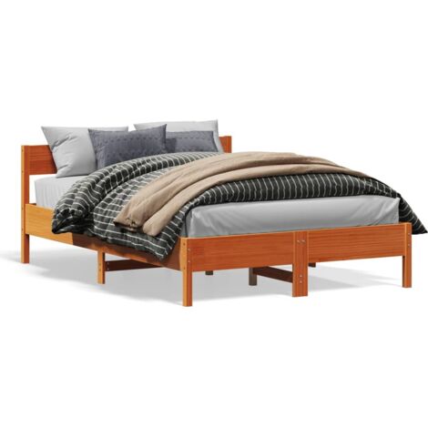 Cadre de lit avec tête de lit marron 120x190 bois de pin (1/5)