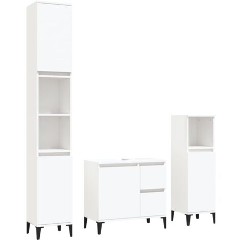 Ensemble d'armoires salle de bain 3 pcs blanc bois d'ingénierie (1/5)