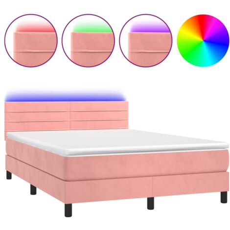 Sommier à lattes de lit avec matelas et LED Rose 140x190 (1/5)
