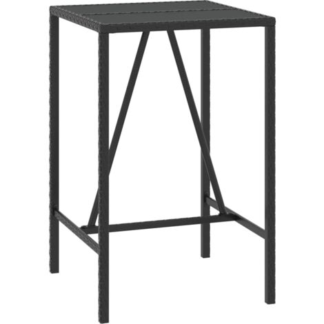 Table de bar et dessus en verre noir 70x70x110 poly rotin (1/5)