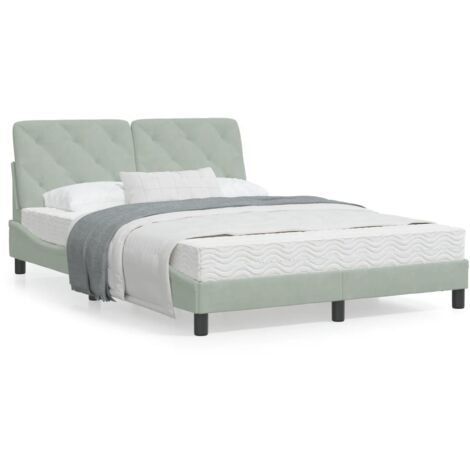 Cadre de lit avec tête de lit Gris clair 140x190 Velours (1/5)