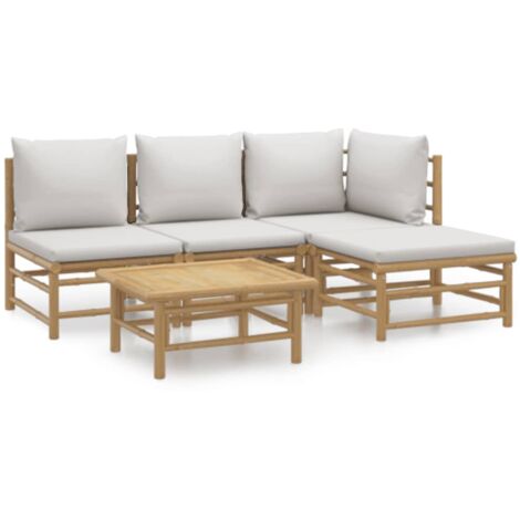 Salon de jardin 5 pcs avec coussins gris clair bambou (1/5)