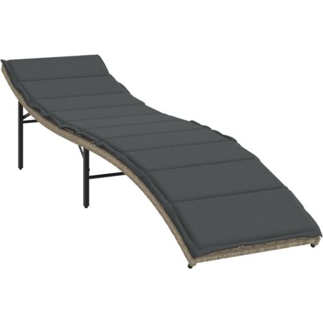 Chaise longue et coussin gris clair 55x199x50 résine tressée (1/5)