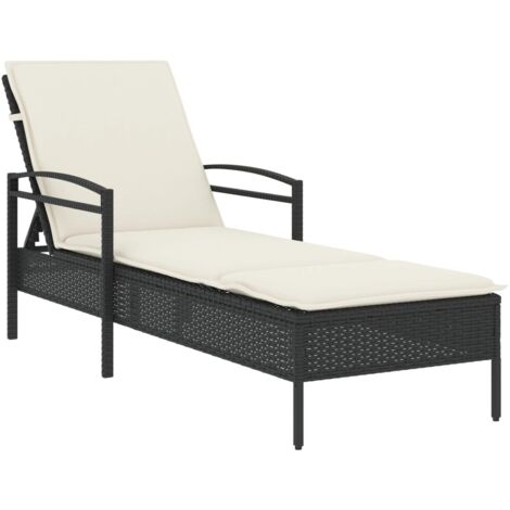 Chaise longue avec coussin noir 63x200x81 résine tressée (1/5)