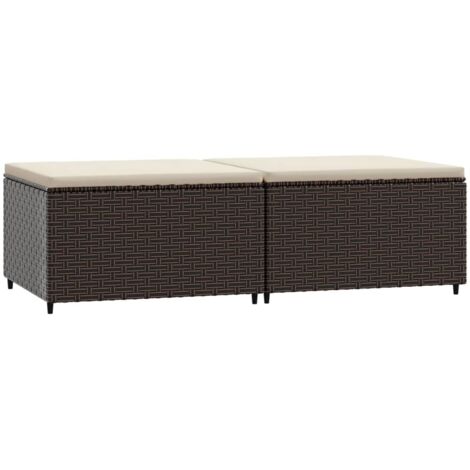 Repose-pieds de jardin et coussins 2 pcs marron résine tressée (1/5)