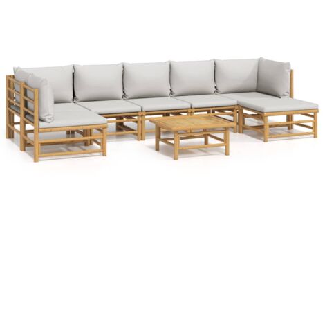 Salon de jardin 8 pcs avec coussins gris clair bambou (1/5)