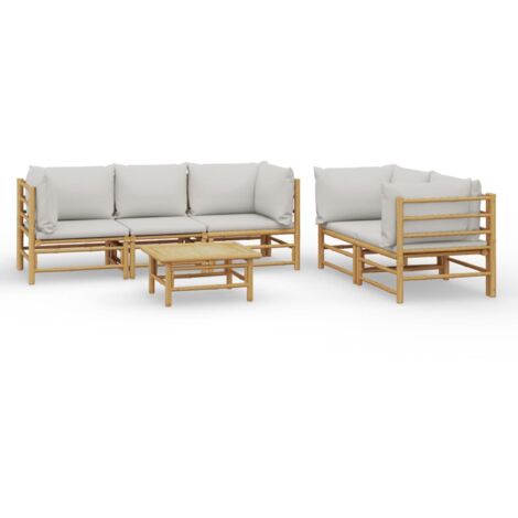 Salon de jardin 6 pcs avec coussins gris clair bambou (1/5)