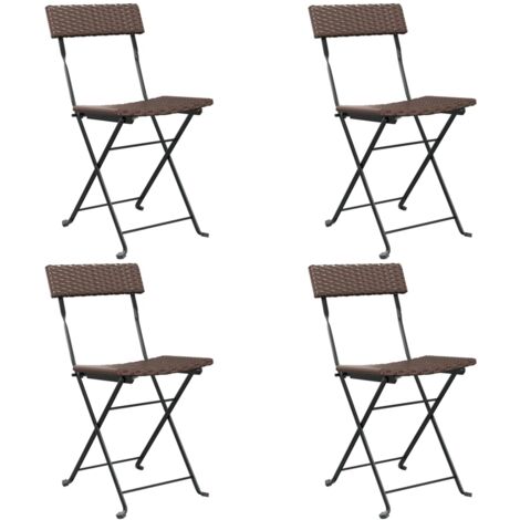 Chaises de bistrot pliantes 4pcs Marron Résine tressée et acier (1/5)
