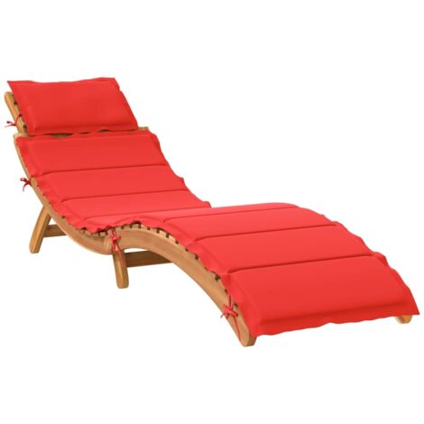 Chaise longue avec coussin rouge bois d'acacia solide (1/5)