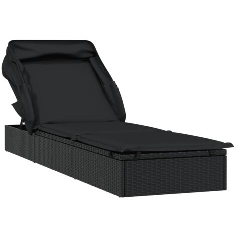 Transat avec toit pliable noir 213x63x97 résine tressée (1/5)