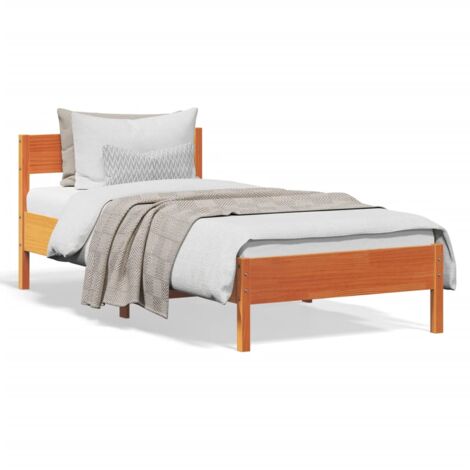 Cadre de lit avec tête de lit marron 90x190 bois de pin (1/5)