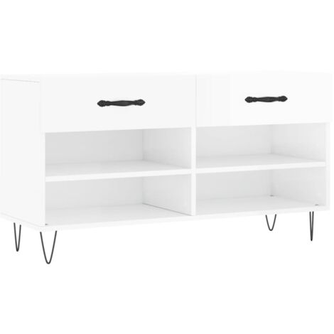 Banc à chaussures blanc brillant 102x35x55 bois d'ingénierie (1/5)