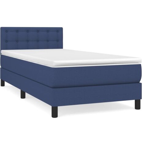 Sommier à lattes de lit avec matelas Bleu 90x190 Tissu (1/5)