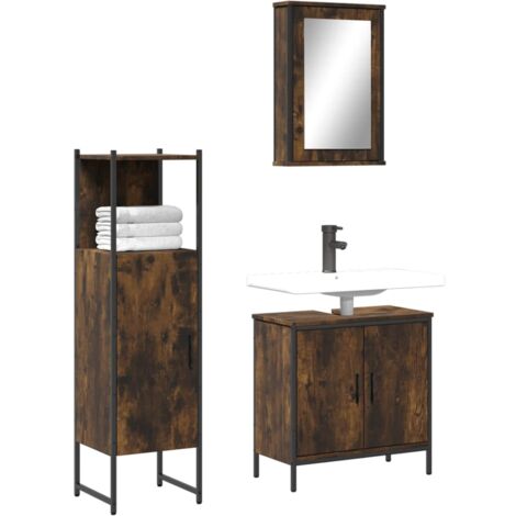 Ensemble de meubles de salle de bain 3 pcs Chêne fumé (1/5)