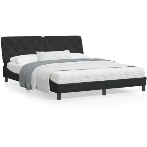 Lit avec matelas noir 160x200 velours (1/5)
