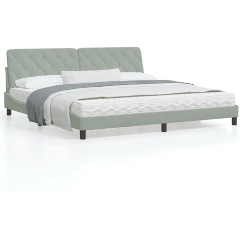 Cadre de lit avec tête de lit Gris clair 200x200 Velours (1/5)