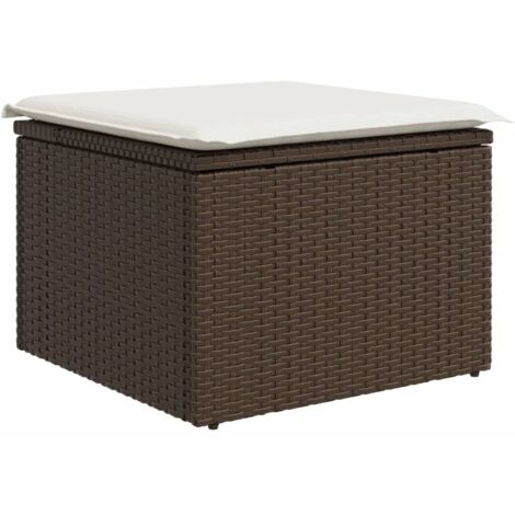 Tabouret de jardin avec coussin brun 55x55x37 résine tressée (1/5)