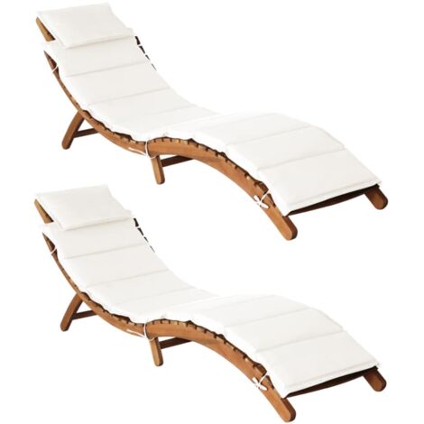 Chaises longues et coussins 2pcs Crème blanc Bois massif acacia (1/5)