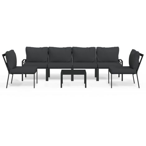Salon de jardin 7 pcs avec coussins gris bambou acier (1/5)