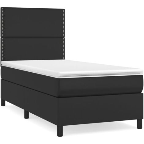 Sommier à lattes de lit avec matelas Noir 90x200 Similicuir (1/5)